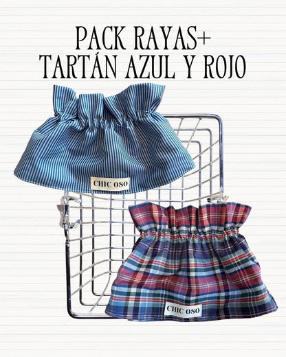 Pack rayas+ tartán azul y rojo