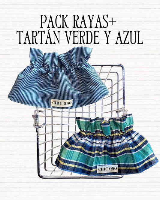 Pack rayas + tartán verde y azul