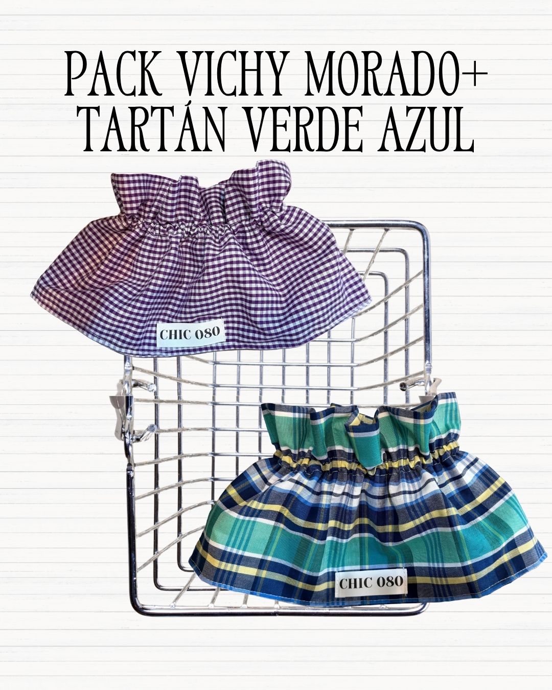 Pack vichy morado + tartán verde y azul