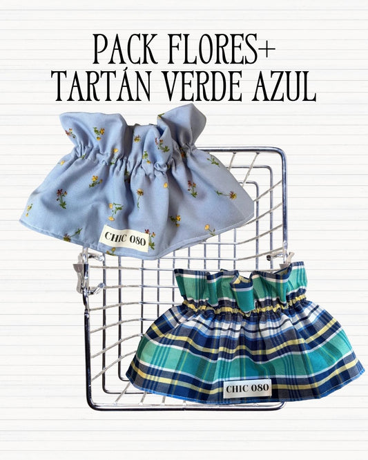 Pack flores + tartán verde azul