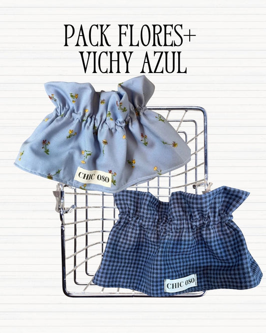Pack flores+  vichy azul