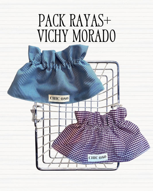 Pack rayas + vichy morado